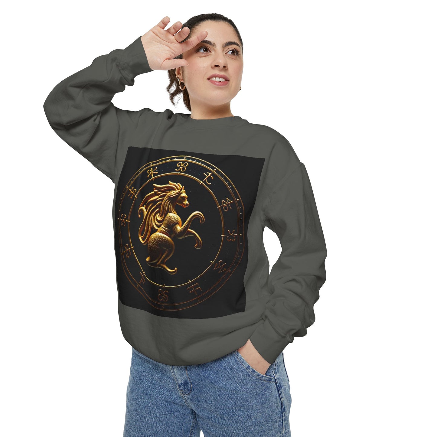 Garment-Dyed Sweatshirt, Unisex, Space Animal Design v1, Virgo