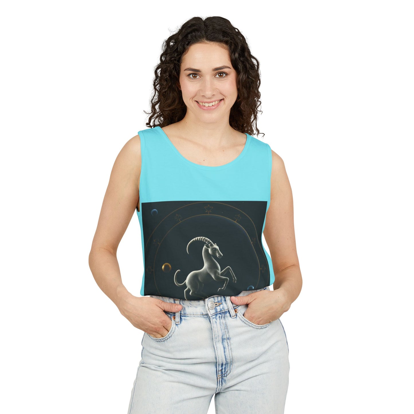 Unisex Garment-Dyed, Tank Top, Capricorn Design, Space Animal v1, 100% US cotton
