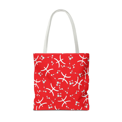 Tote Bag, Pisces Zodiac Sign, AOP, (Red, White)