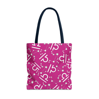 Tote Bag, Libra Zodiac Sign, AOP, (Pink, White)