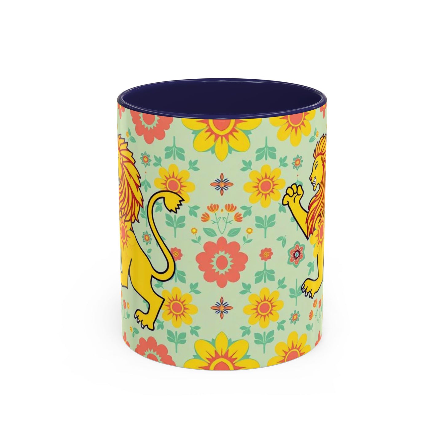 Accent Coffee Mug, Leo, Zodiac v2, Flower Pattern, (11, 15oz)