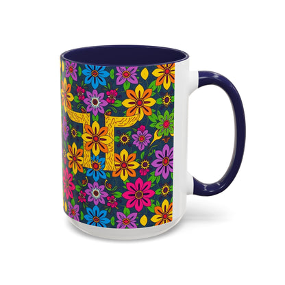 Accent Coffee Mug, Gemini, Zodiac v3, Flower Pattern, (11, 15oz)