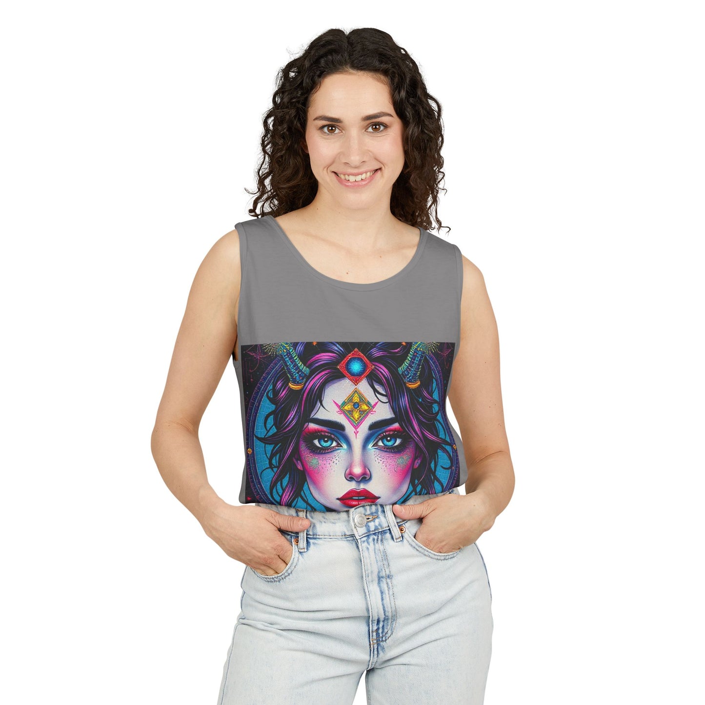 Unisex Garment-Dyed, Tank Top, Aquarius Design, Pop Art, 100% Ringspun US cotton