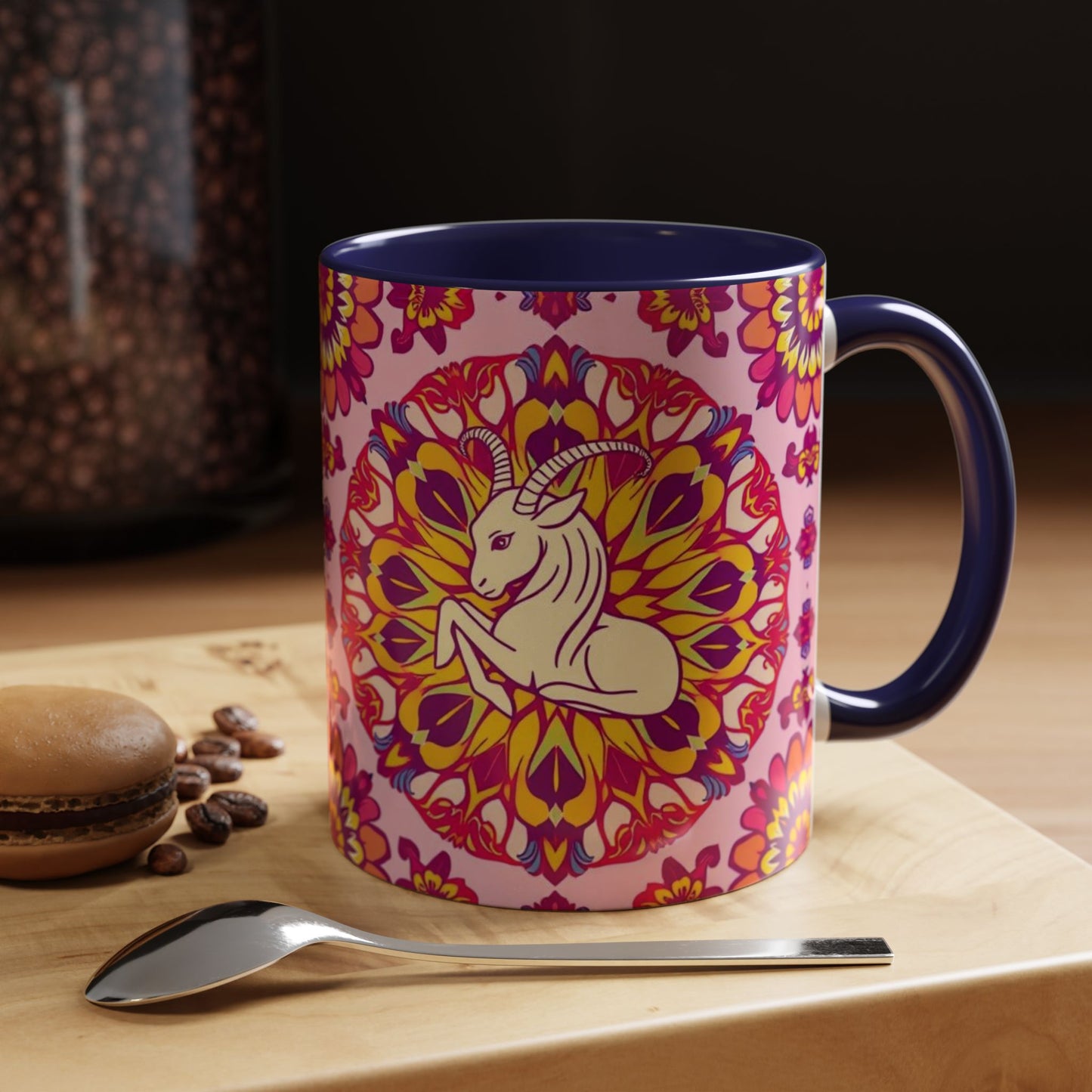 Accent Coffee Mug, Capricorn, Zodiac v3, Flower Pattern, (11, 15oz)