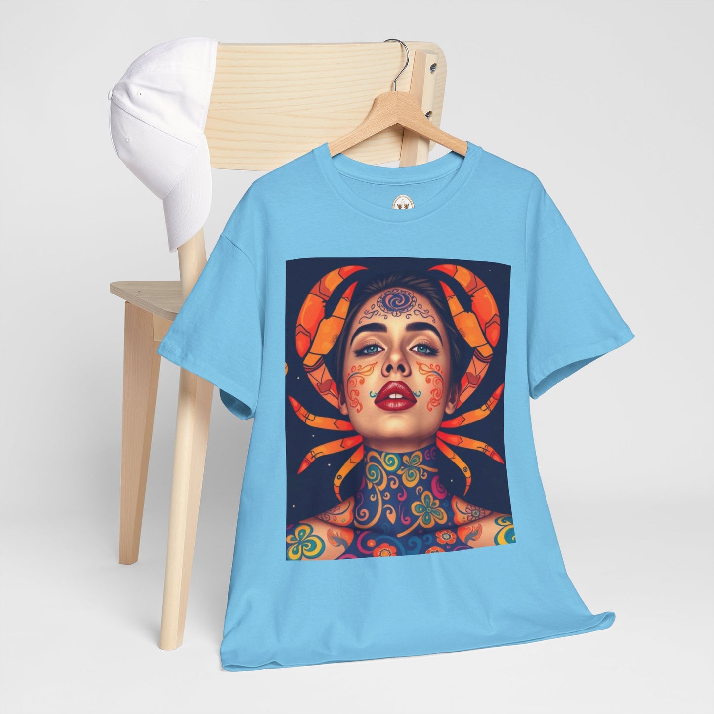 Unisex Heavy Cotton T-Shirt, Cancer, Zodiac v2, Sexy Art