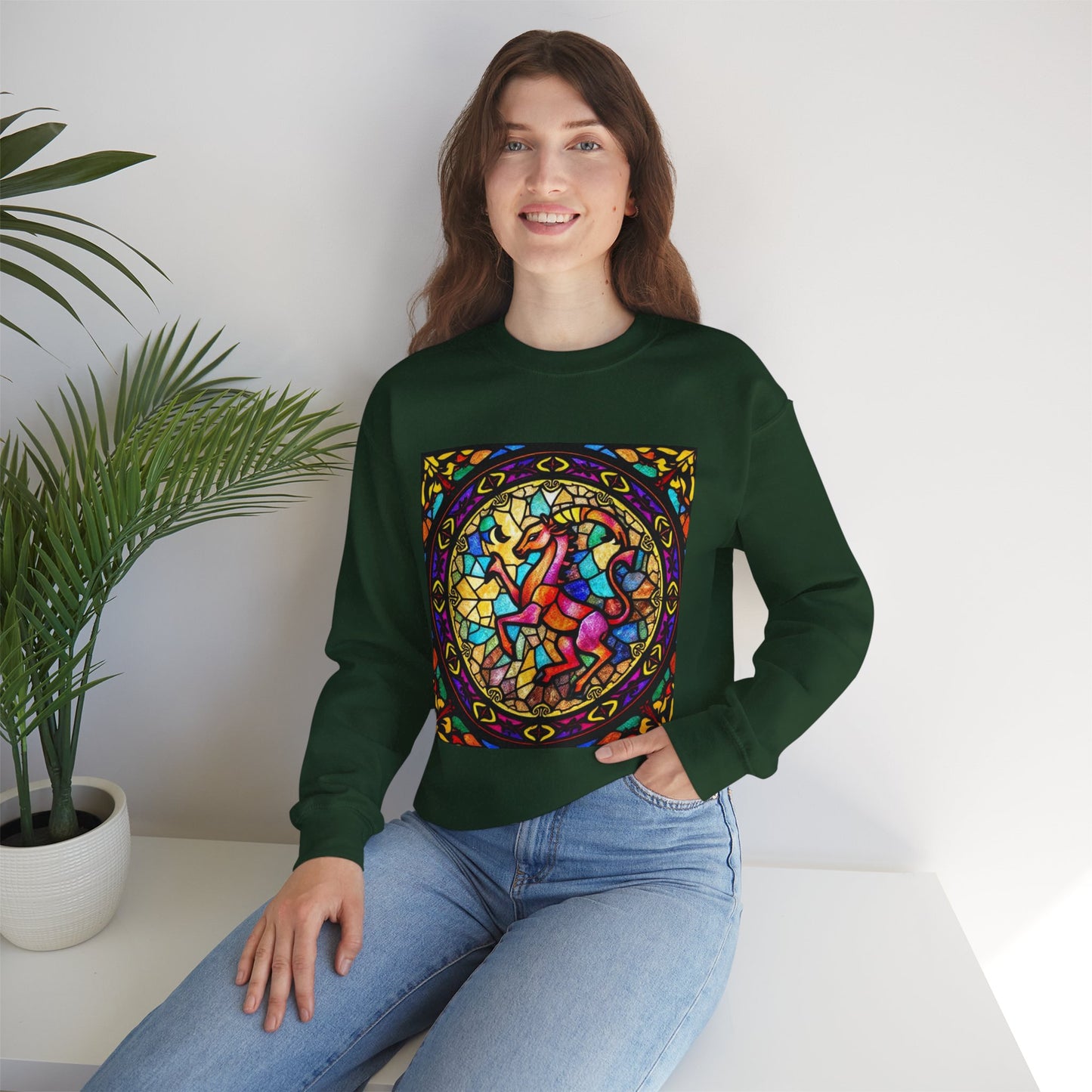 Unisex Heavy Blend™ Crewneck Sweatshirt, Glass, Aries Zodiac Design