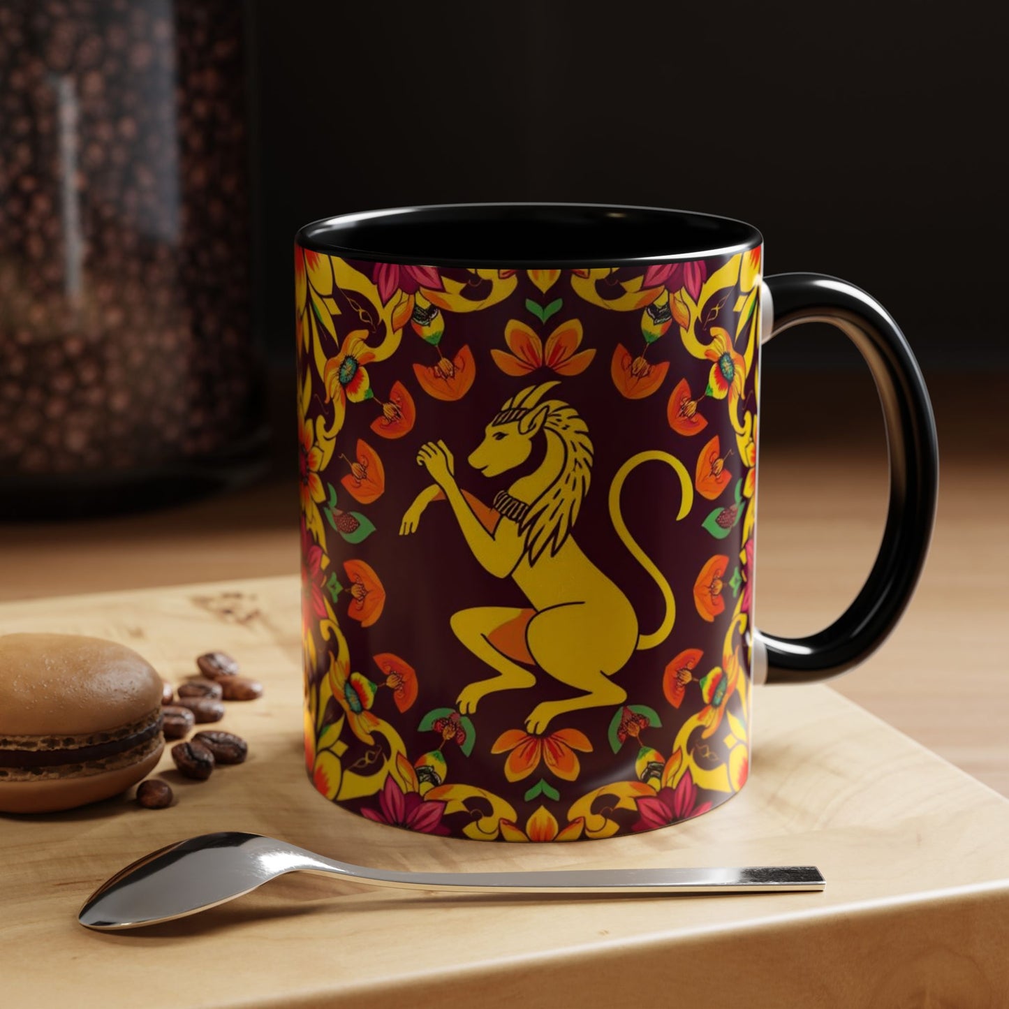 Accent Coffee Mug, Virgo, Zodiac v1. Flower Pattern, (11, 15oz)