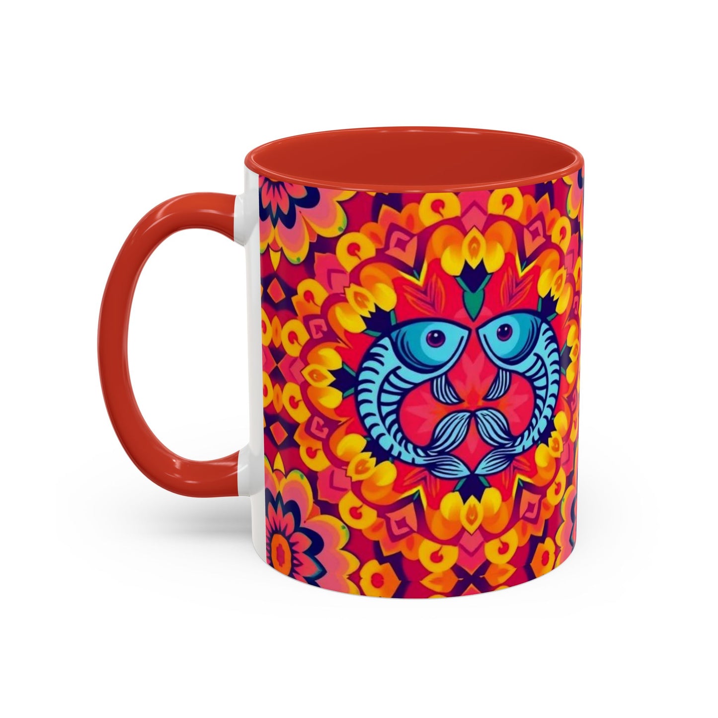 Accent Coffee Mug, Pisces, Zodiac v1, Flower Pattern, (11, 15oz)