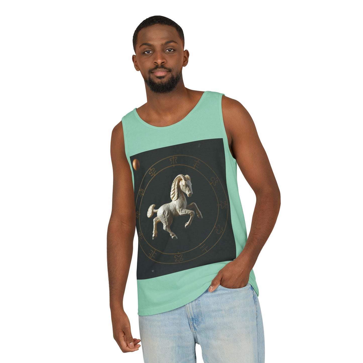Unisex Garment-Dyed, Tank Top, Capricorn Design, Space Animal, 100% US cotton