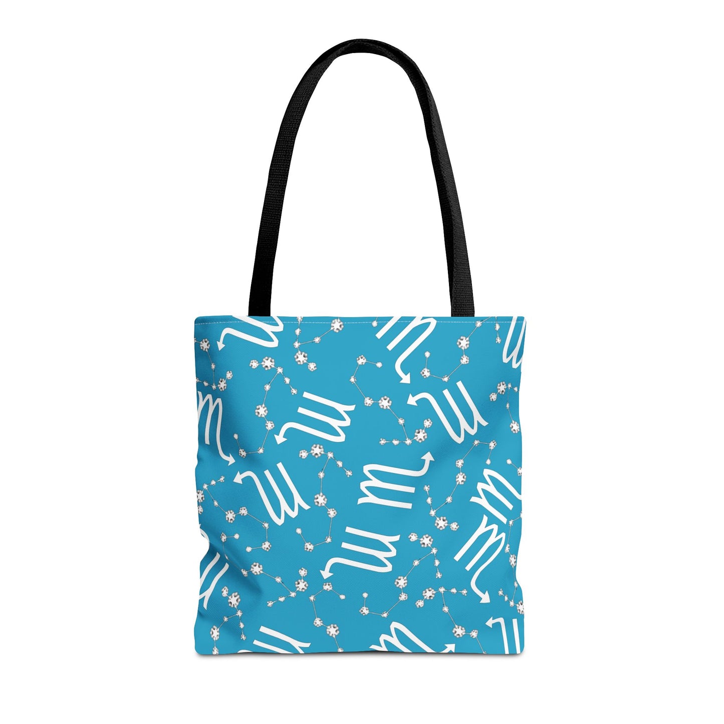 Tote Bag, Scorpio Zodiac Sign, AOP, (Turquoise, White)
