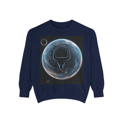 Garment-Dyed Sweatshirt, Unisex, Space Animal Design, Taurus