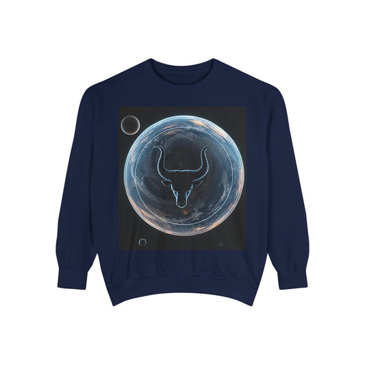 Garment-Dyed Sweatshirt, Unisex, Space Animal Design, Taurus
