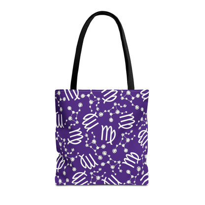 Tote Bag, Virgo Zodiac Sign, AOP, (Purple, White)