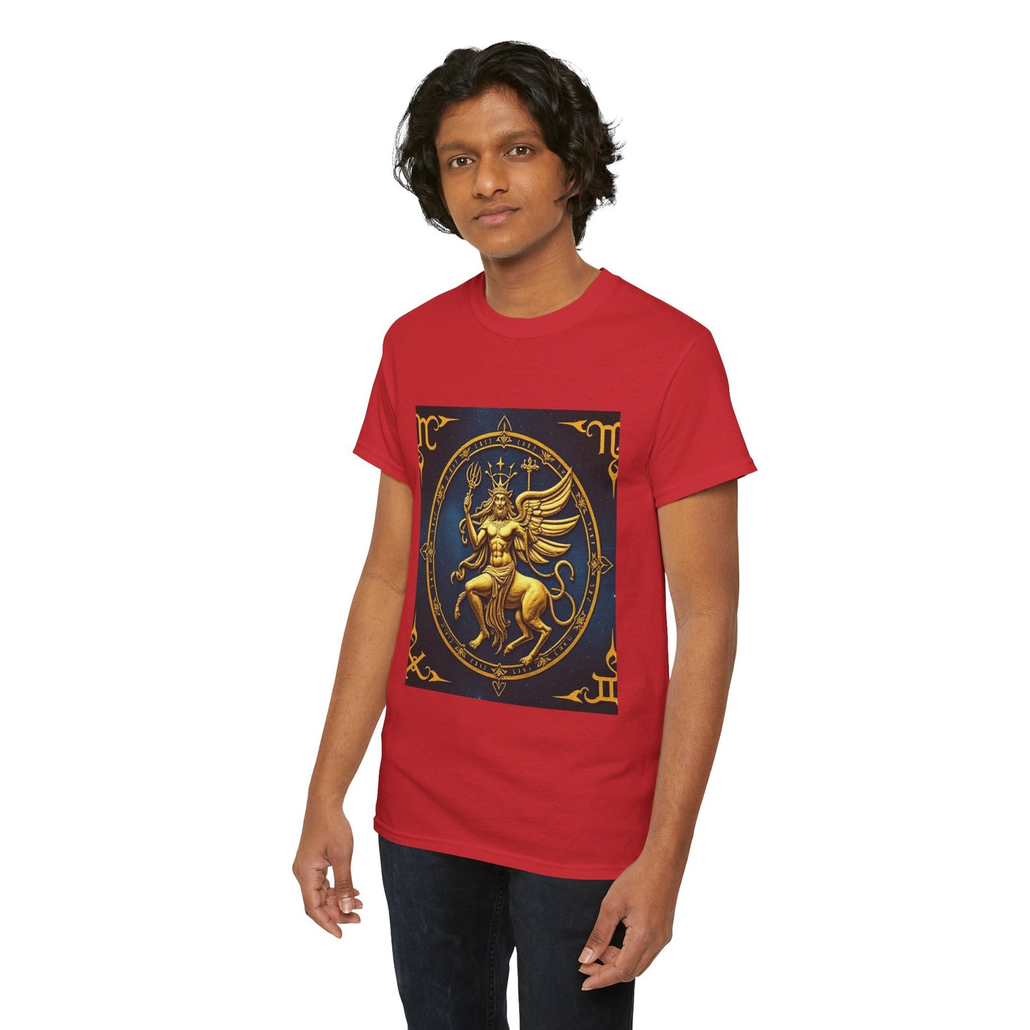 Unisex Heavy Cotton T-Shirt, Gold Angel, Symbol, Virgo Zodiac Design