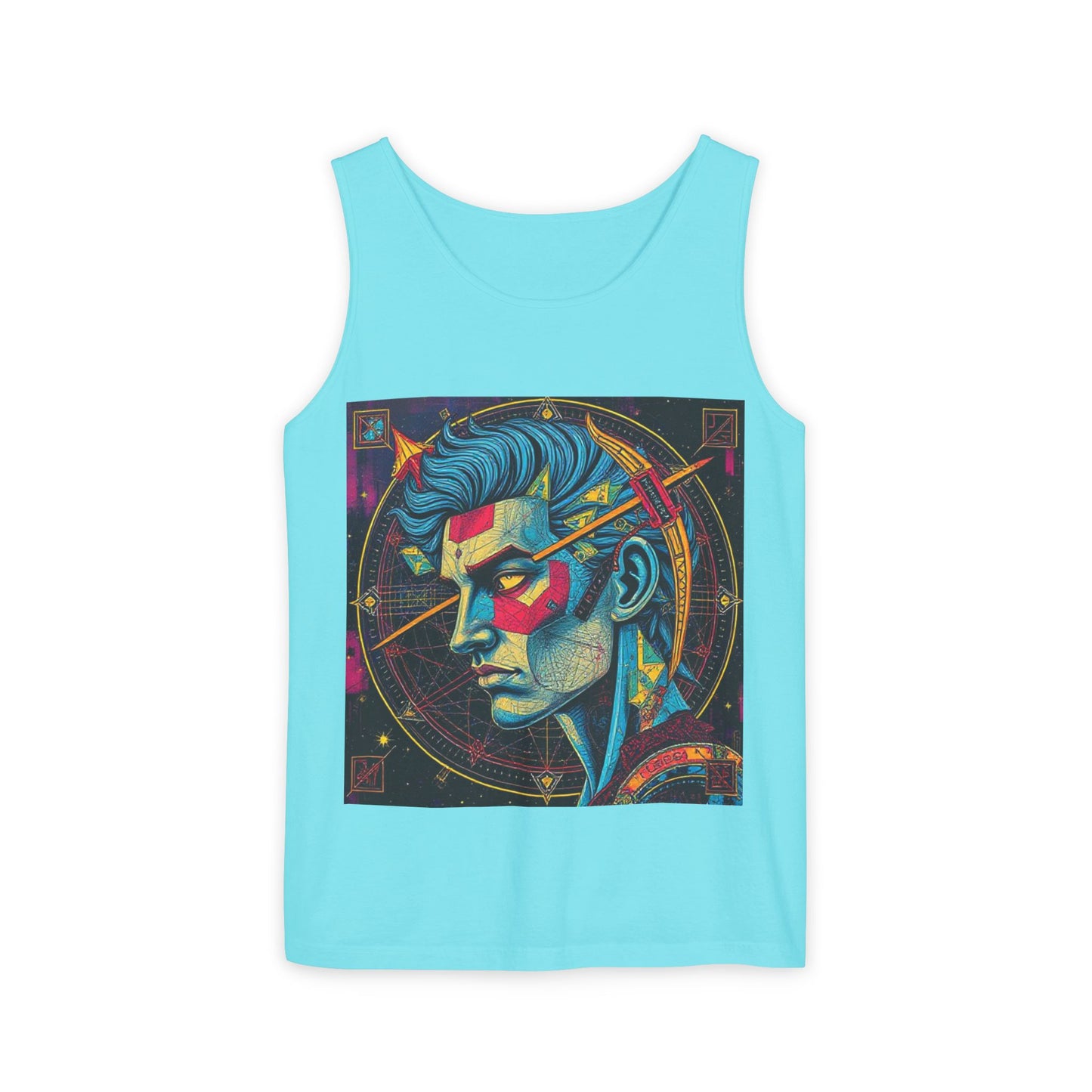 Unisex Garment-Dyed, Tank Top, Sagittarius Design, Pop Art v1, 100% US cotton