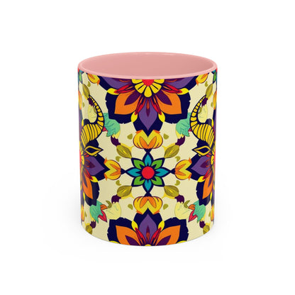 Accent Coffee Mug, Taurus, Zodiac v3. Flower Pattern, (11, 15oz)