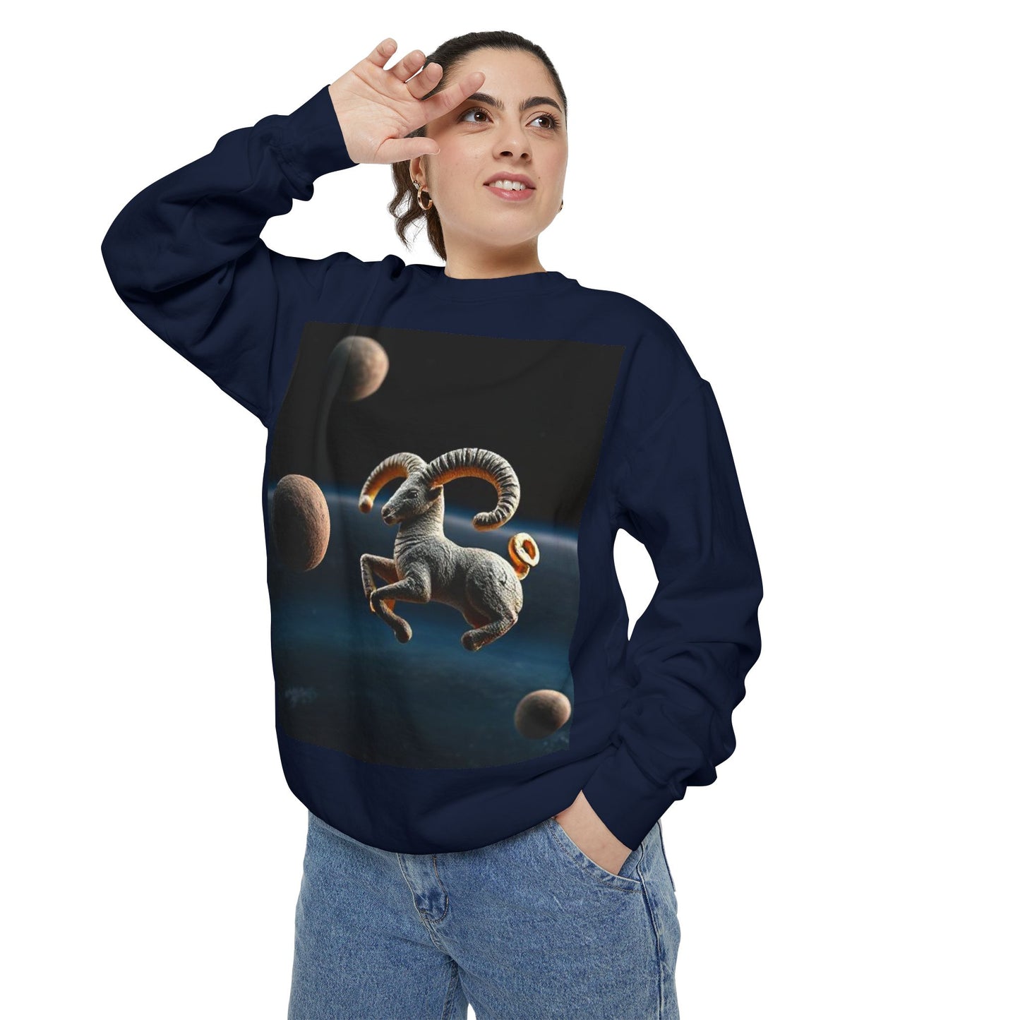 Garment-Dyed Sweatshirt, Unisex, Space Animal Design v1, Aries