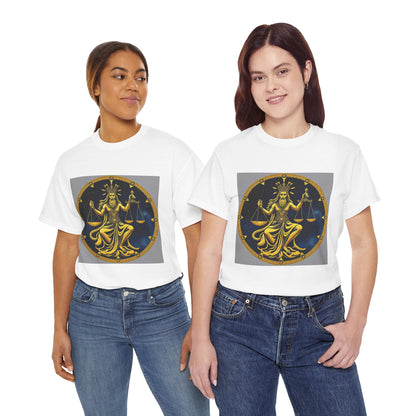 Unisex Heavy Cotton T-Shirt, Gold Libra God, Zodiac Design