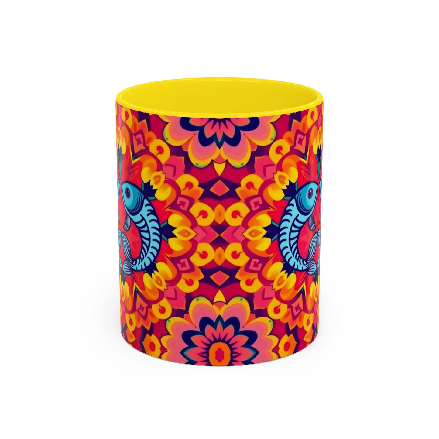 Accent Coffee Mug, Pisces, Zodiac v1, Flower Pattern, (11, 15oz)
