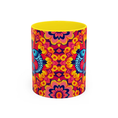 Accent Coffee Mug, Pisces, Zodiac v1, Flower Pattern, (11, 15oz)
