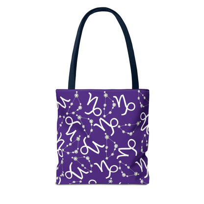 Tote Bag, Capricorn Zodiac Sign, AOP, (Purple, White)