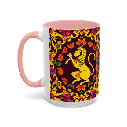 Accent Coffee Mug, Virgo, Zodiac v1. Flower Pattern, (11, 15oz)
