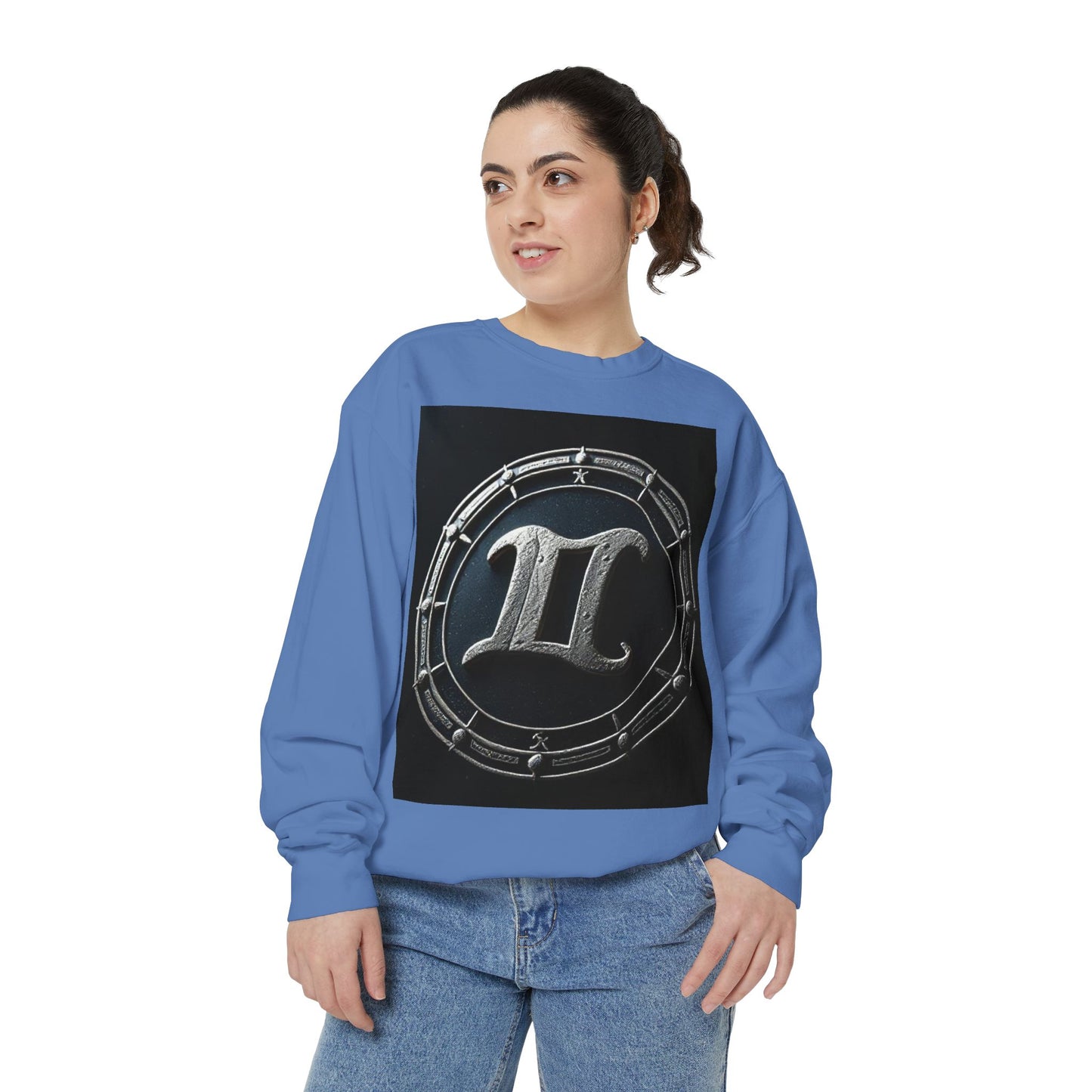 Garment-Dyed Sweatshirt, Unisex, Space Symbol Design v1, Gemini