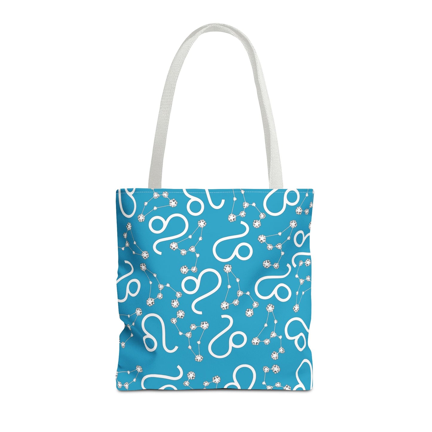 Tote Bag, Leo Zodiac Sign, AOP, (Turquoise, White)