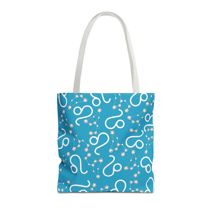 Tote Bag, Leo Zodiac Sign, AOP, (Turquoise, White)