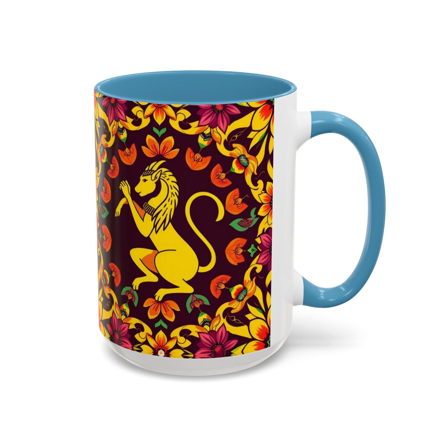 Accent Coffee Mug, Virgo, Zodiac v1. Flower Pattern, (11, 15oz)