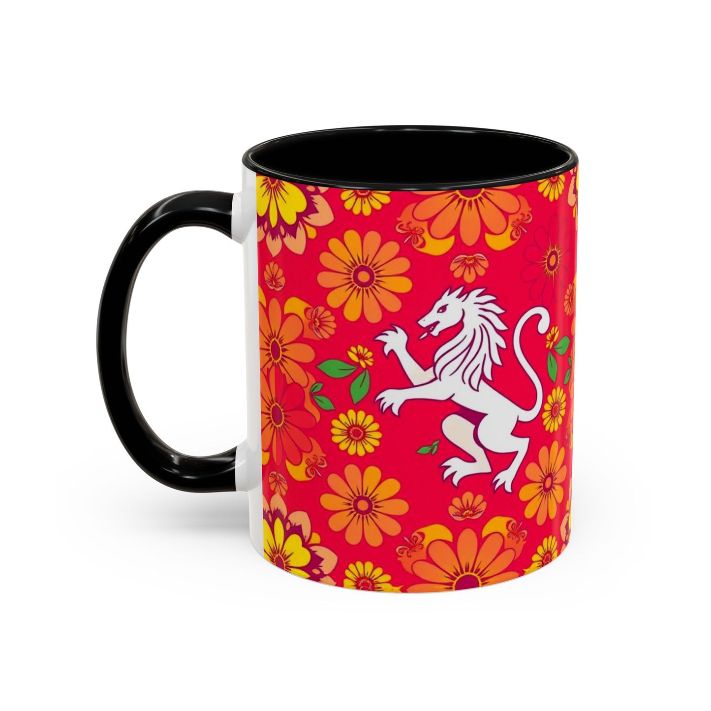 Accent Coffee Mug, Leo, Zodiac v4, Flower Pattern, (11, 15oz)
