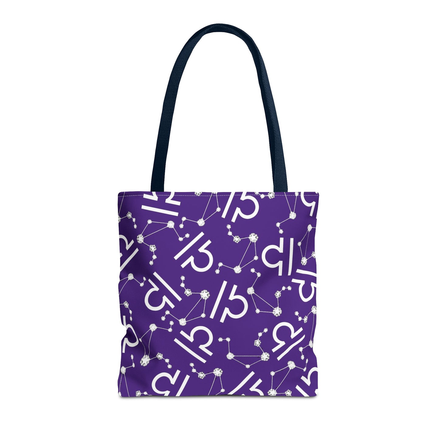 Tote Bag, Libra Zodiac Sign, AOP, (Purple, White)
