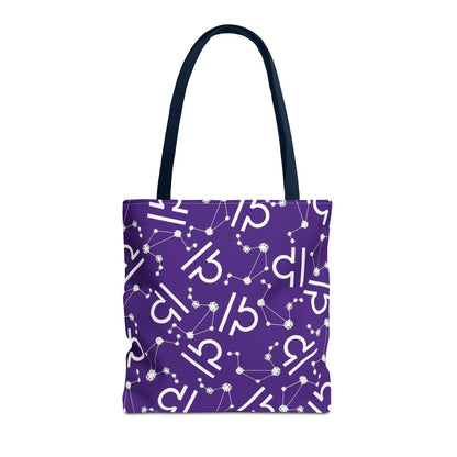 Tote Bag, Libra Zodiac Sign, AOP, (Purple, White)