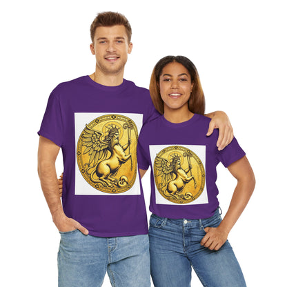 Unisex Heavy Cotton T-Shirt, Golden Angel Coin, Virgo Zodiac Design