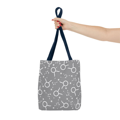 Tote Bag, Taurus Zodiac Sign, AOP, (Grey, White)