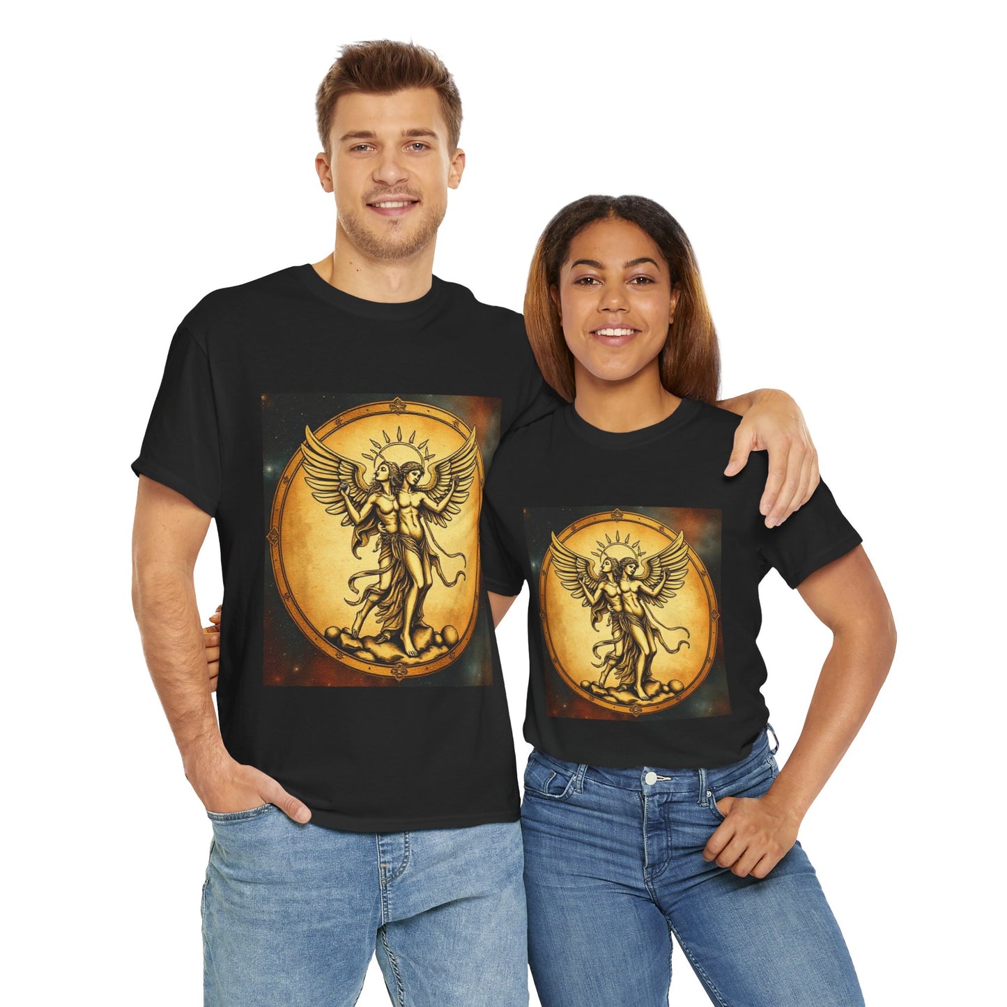 Unisex Heavy Cotton T-Shirt, Twin Angel v1, Gemini Zodiac Design
