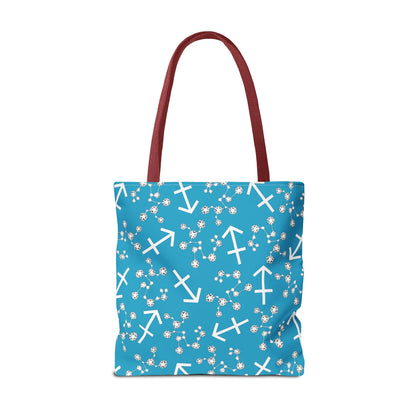 Tote Bag, Sagittarius Zodiac Sign, AOP, (Turquoise, White Print)