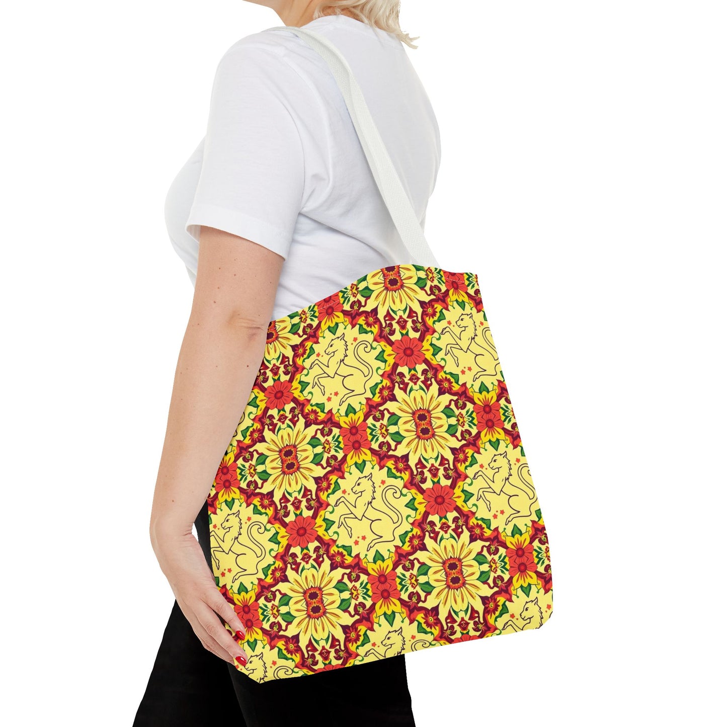 Tote Bag, (AOP), Virgo, Zodiac, Flower Pattern