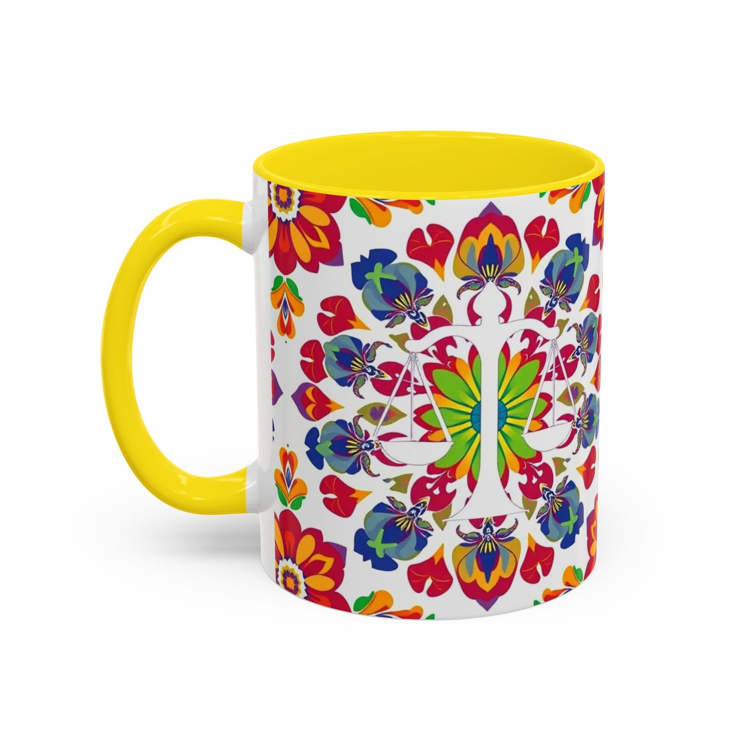 Accent Coffee Mug, Libra, Zodiac v1, Flower Pattern, (11, 15oz)