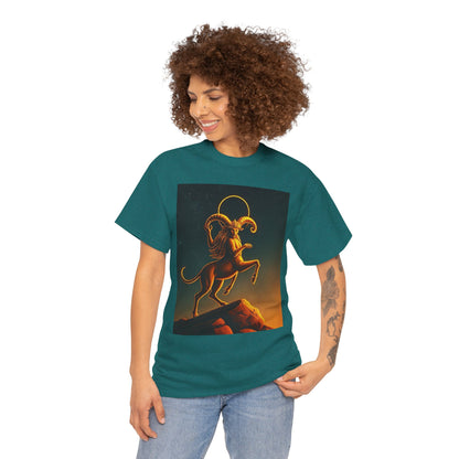 Unisex Heavy Cotton T-Shirt, Mountain Top 1v, Aries Zodiac Design