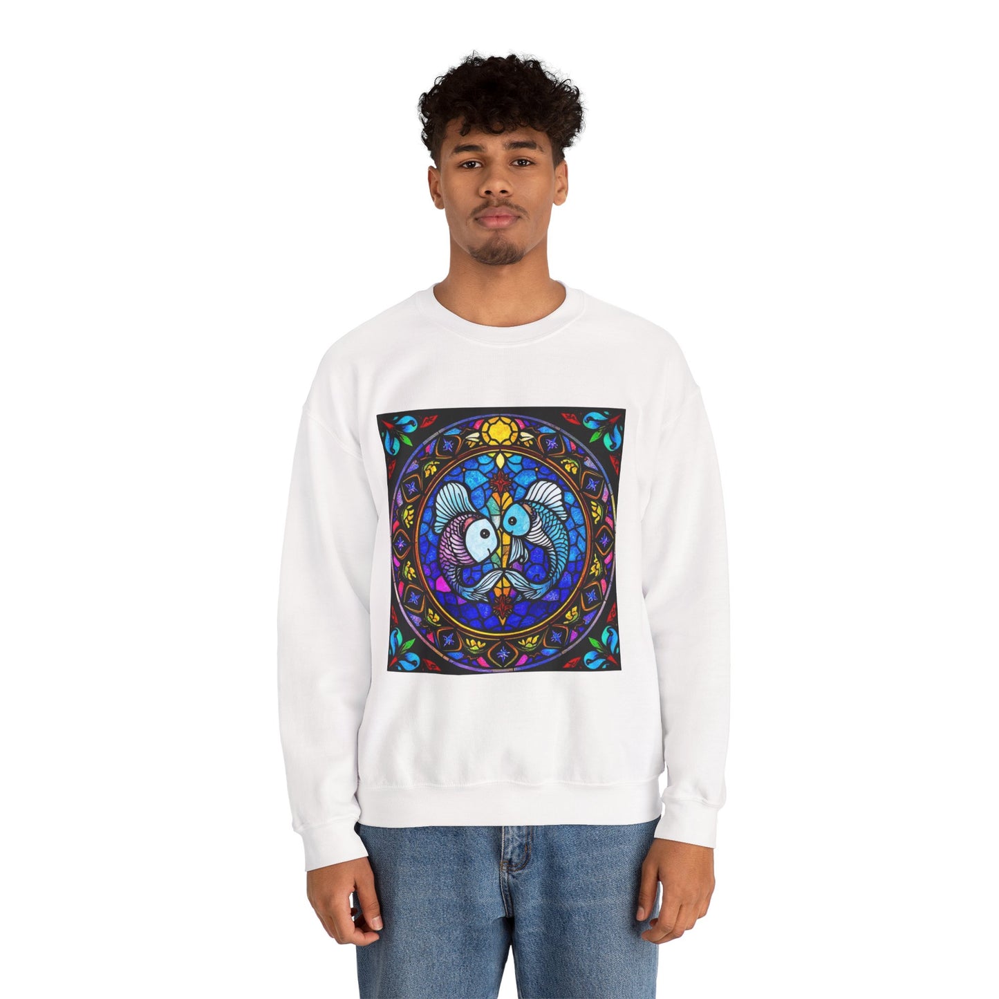 Unisex Heavy Blend™ Crewneck Sweatshirt, Glass, Pisces Zodiac Design