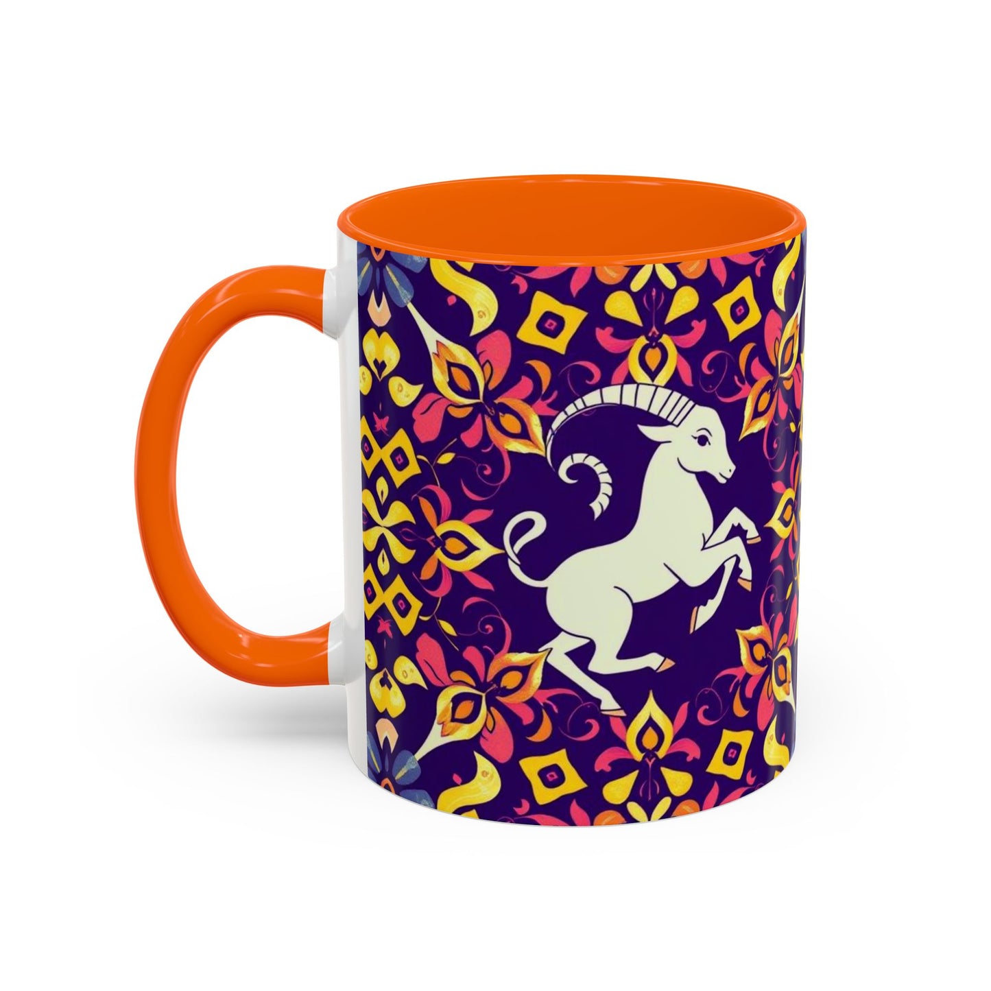 Accent Coffee Mug, Capricorn, Zodiac v1, Flower Pattern, (11, 15oz)