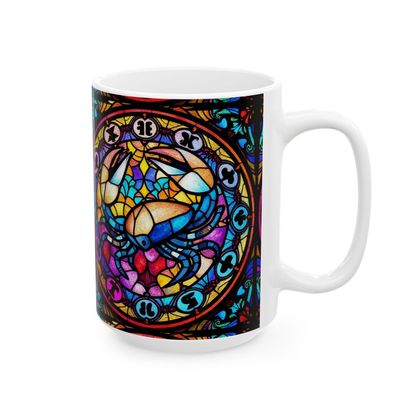 Ceramic Mug, (11oz, 15oz), Ceramic Coffee Mug, AOP, Glass Design v1, Cancer Zodiac