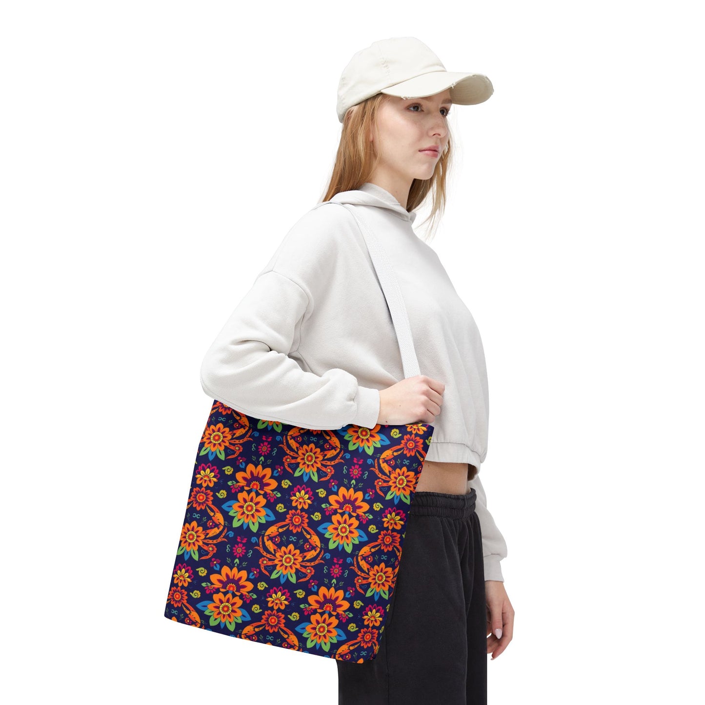 Tote Bag, (AOP), Cancer, Zodiac v6, Flower Pattern