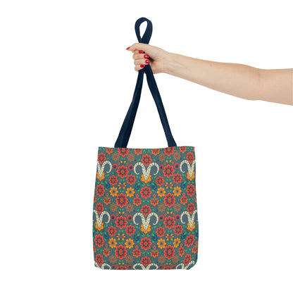 Tote Bag, (AOP), Aries, Zodiac v1, Flower Pattern