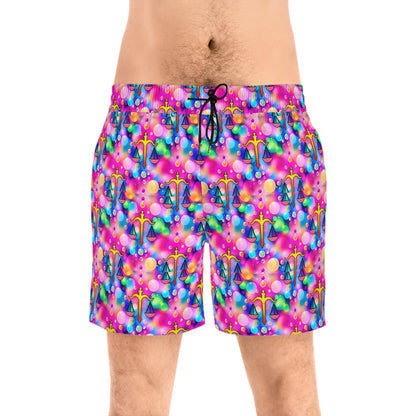 Men's Mid-Length Swim Shorts, (AOP), Libra, Zodiac v1, Bubble Pattern