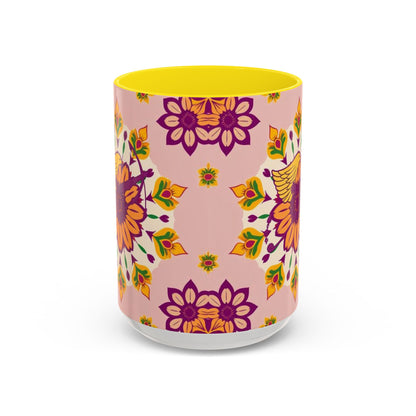 Accent Coffee Mug, Sagittarius, Zodiac v4. Flower Pattern, (11, 15oz)