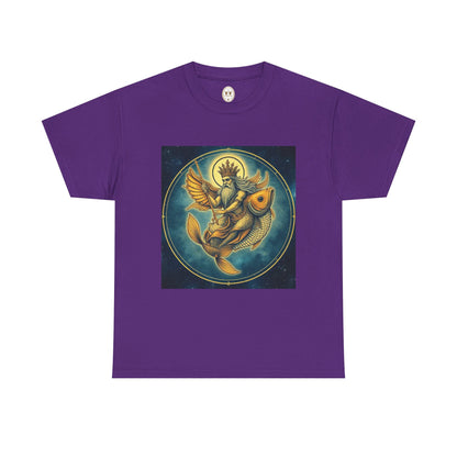 Unisex Heavy Cotton T-Shirt, Pisces King v1, Zodiac Design