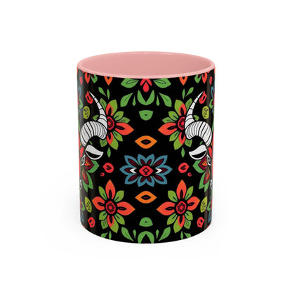 Accent Coffee Mug, Taurus, Zodiac v2. Flower Pattern, (11, 15oz)