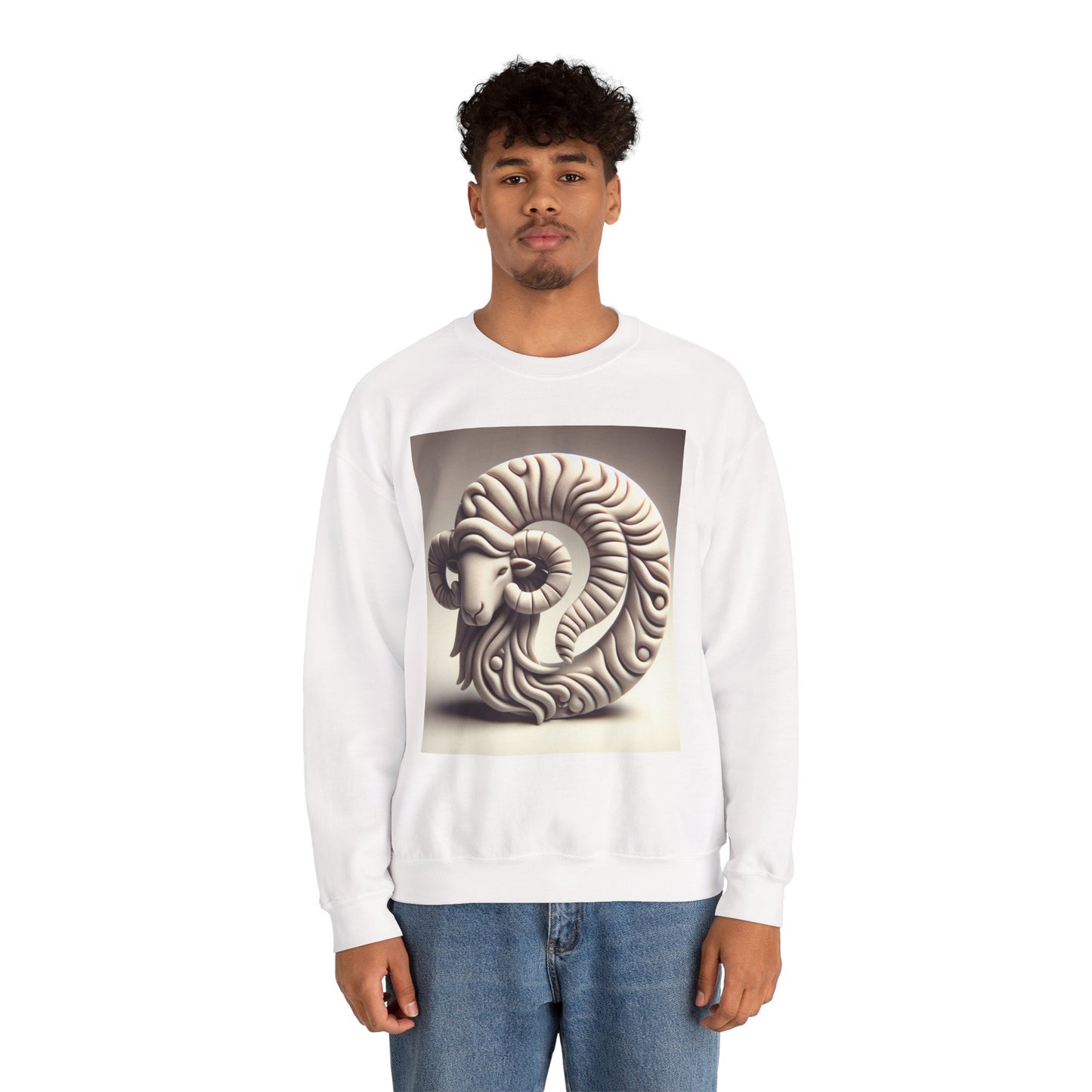 Unisex Heavy Blend™ Crewneck Sweatshirt, Round Statue, Aries Zodiac Design